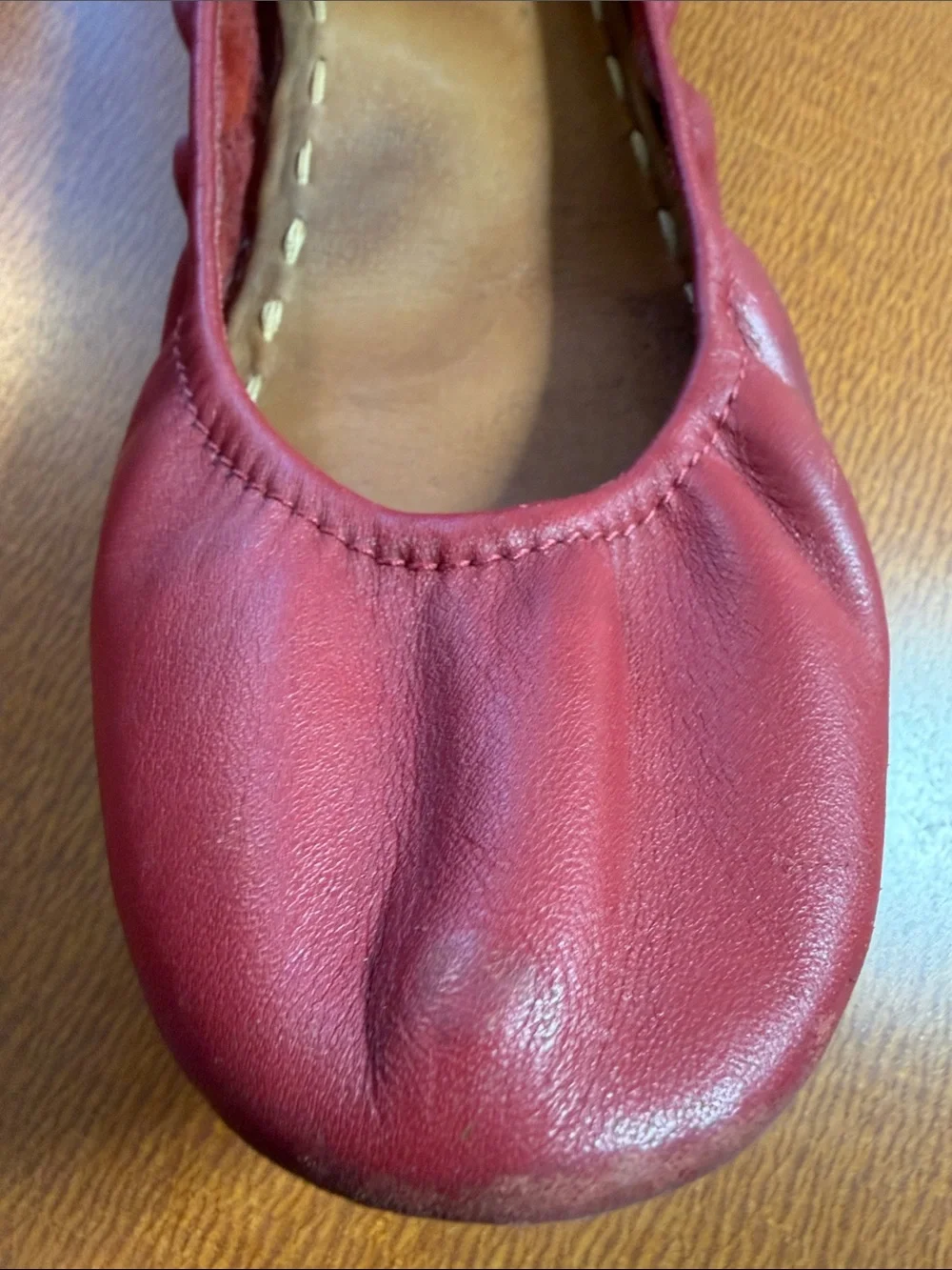 Tieks Red Leather Ballet Flats with Teal Heel Tab - Women